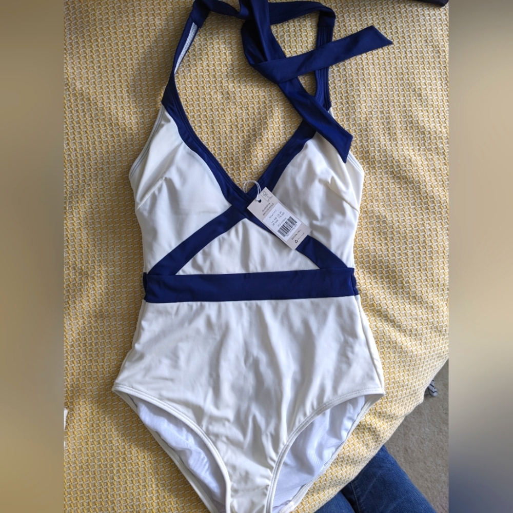 Boden Kefalonia Swim Ivory and Navy